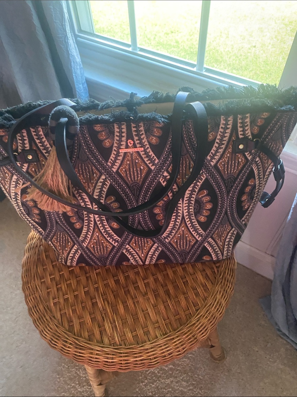 Spartina black and Cream Patterned Tote with Black Straps